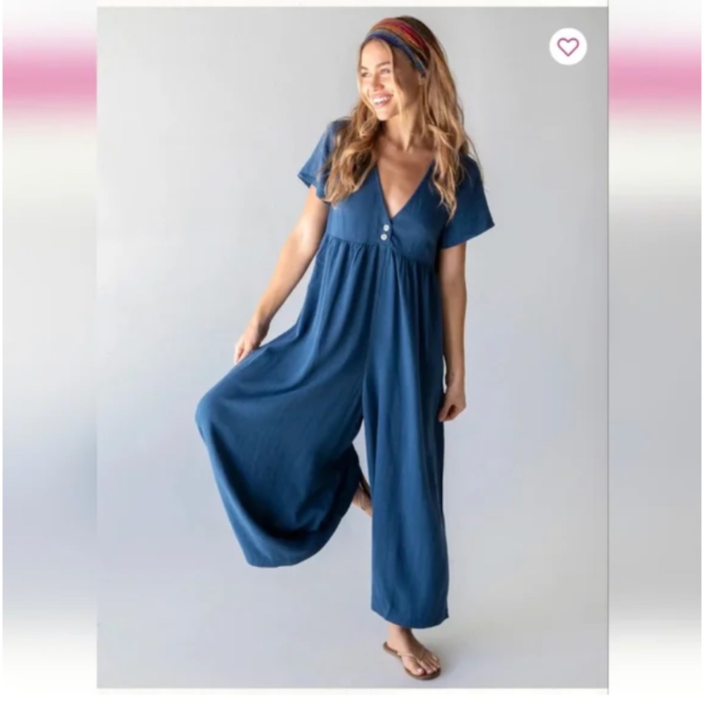 NATURAL LIFE Deep Blue Wide-Leg Jumpsuit